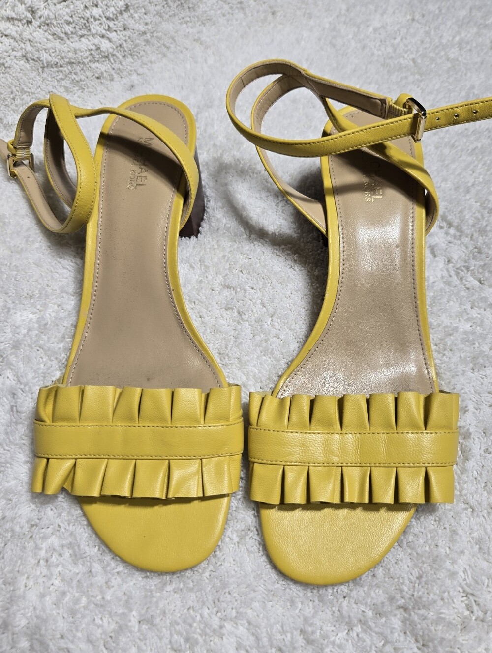 MICHAEL Michael Kors "Bella" ruffle ankle-strap sandals in yellow Sz 8 Leather